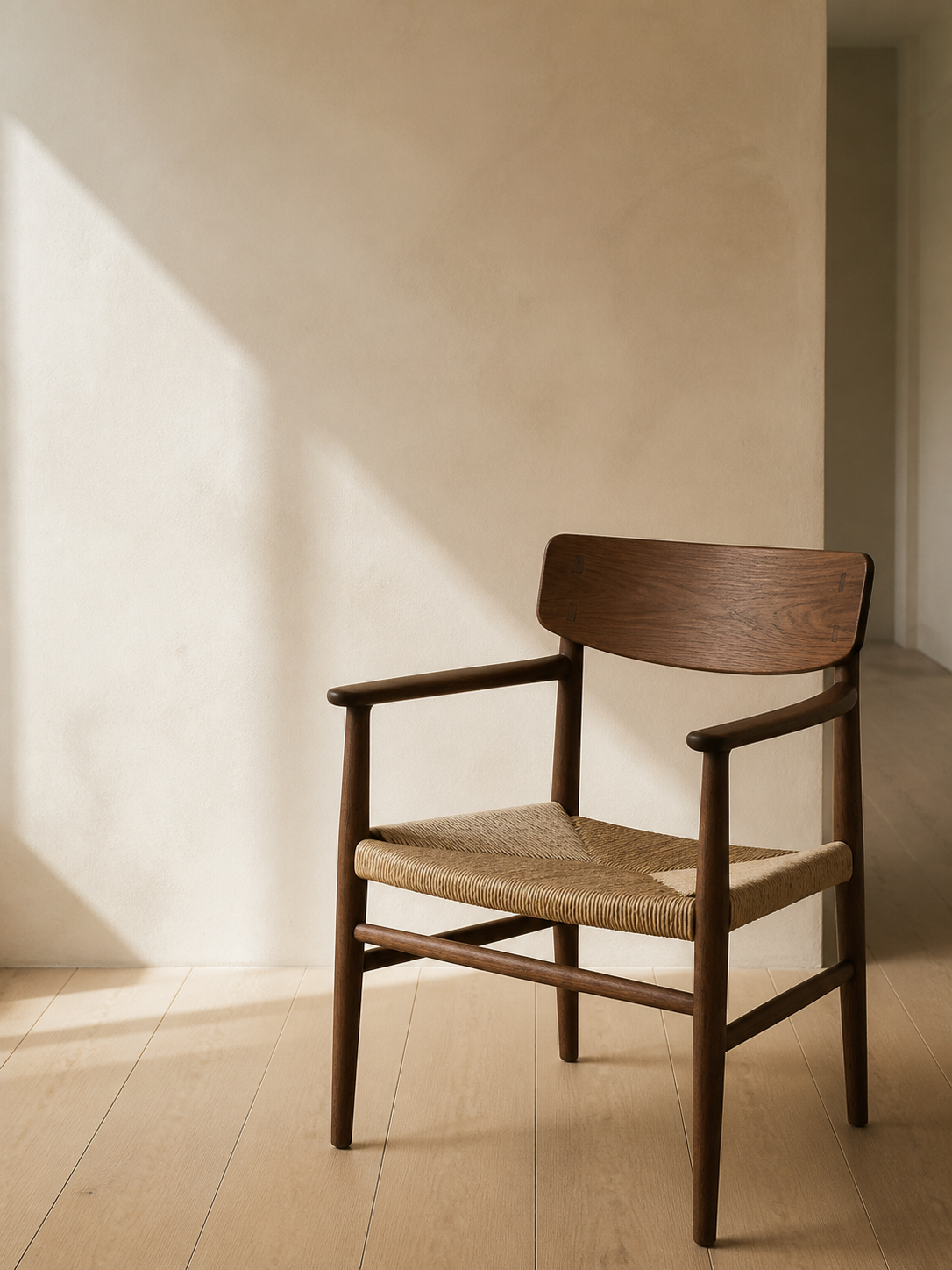 A wooden chair in a quiet sunlit room